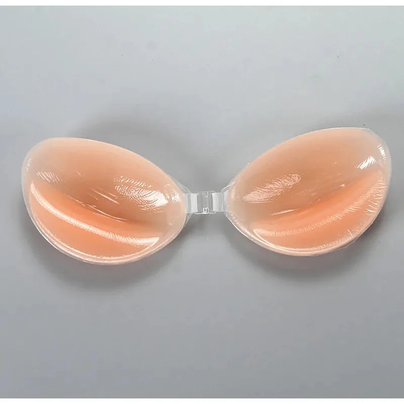 Self Adhesive Push Up Bra for Backless Dresses Invisible Sticky Silicone Bra Waterproof Reusable Thick Gel Cups Front Closure