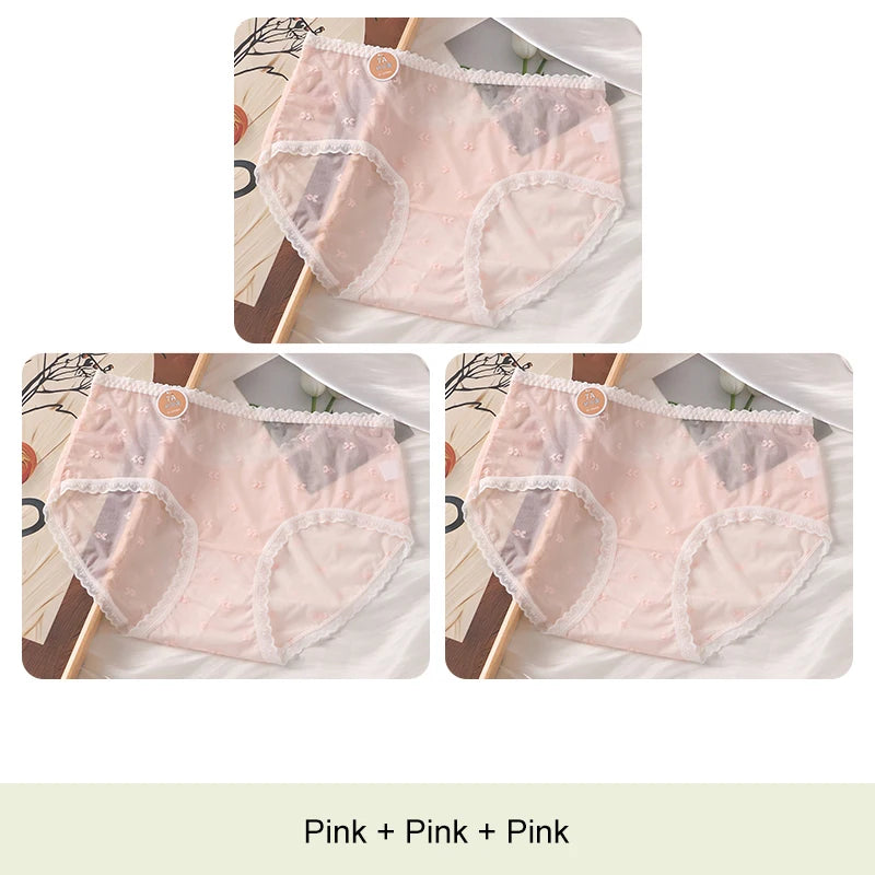 3PCS Lifter Women Fashion Female Panties Mesh Thin Plus Size Panties Lingerie Sexy Underware Woman Underwear Briefs Seamless