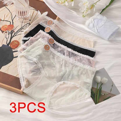 3PCS Lifter Women Fashion Female Panties Mesh Thin Plus Size Panties Lingerie Sexy Underware Woman Underwear Briefs Seamless