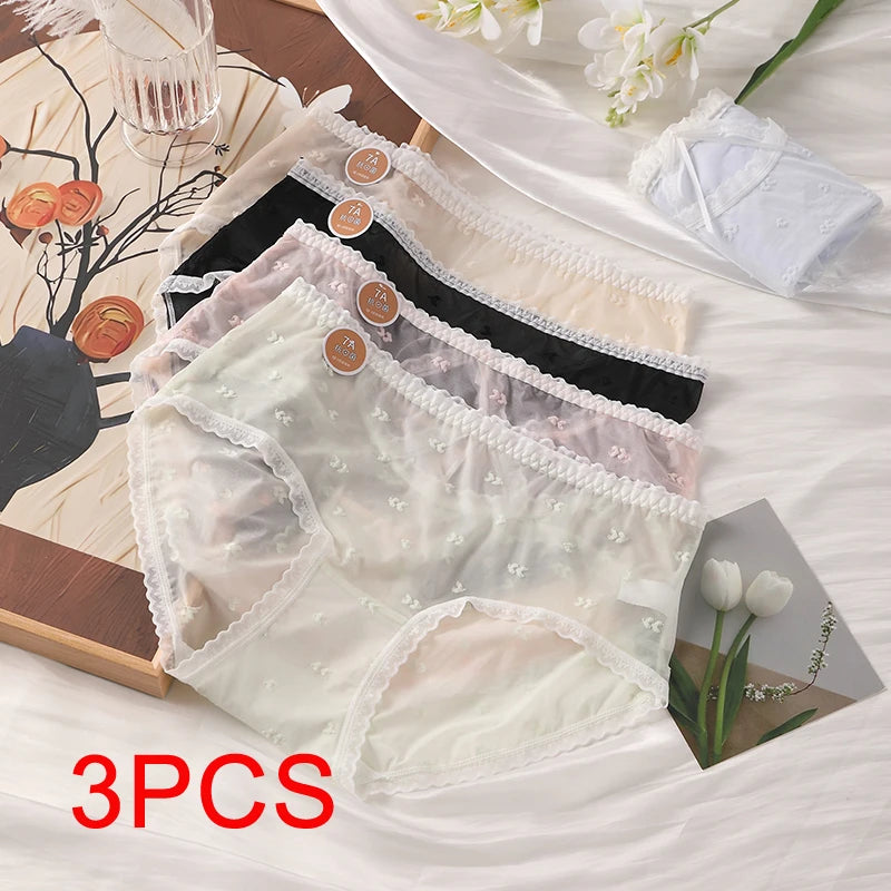 3PCS Lifter Women Fashion Female Panties Mesh Thin Plus Size Panties Lingerie Sexy Underware Woman Underwear Briefs Seamless