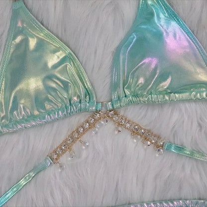 Sexy Halter Shiny Diamond Bikini Women Swimwear Female Swimsuit Laser Metallic Bikini Set Brazilian Bathing Suit Swim Beach Wear