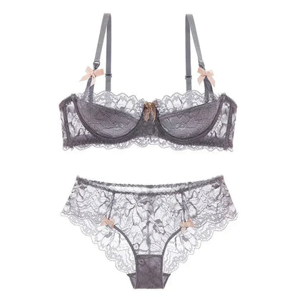 MOYISU Rabbit Ear AB Cup Pure Desire Girl Bra Set | Pull-up Bra with Bow | Breathable French lace Bra | Anti-slip Cup Date Night