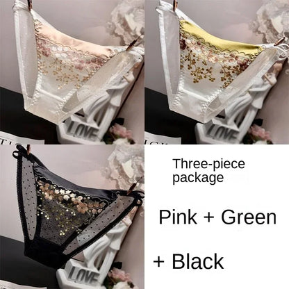 High-end Lace Panties Women's Fashion Embroidery Tapered Mesh Briefs Low Rise Sexy Cut-outs Famale Cotton Crotch Underwear New