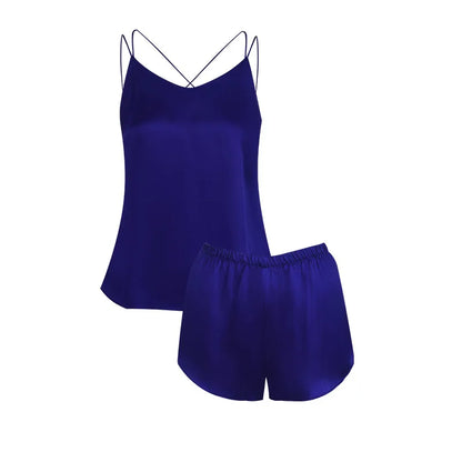 6A Thicken 100% Mulberry Silk Pajamas Women Summer Short Sets Pajamas Suit Set Female Two-piece Suit Short-sleeved Silk Home