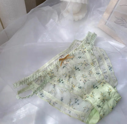 Women's panties Cross waistband Hipsters Low Rise Lace Strappy Panties Transparent Mesh Floral Pattern Sweet Bowknot Underwear B