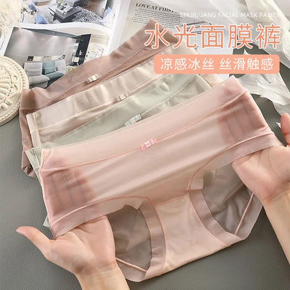 3PCS Women Panties Sexy Lingerie Ice Silk Quick Drying Briefs Female Seamless Underwear Solid Color Underpants Cool Panties
