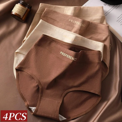 4Pcs/Set Women's High-Waist Cotton Briefs Tummy Control Panties Soft & Breathable Underwear Plus Size Comfort Lingerie M-XXL