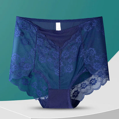 Women High Waist Plus Size Panties Sexy Lace Mesh Floral Transparent Briefs Fashion Underpants Lingerie  Seamless Underwear