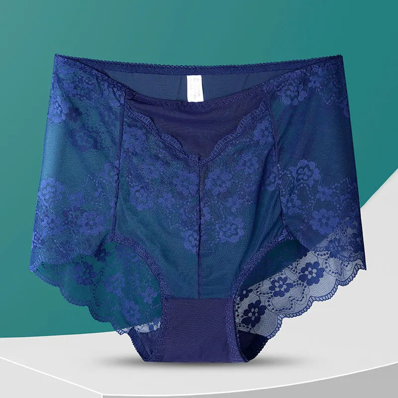 Women High Waist Plus Size Panties Sexy Lace Mesh Floral Transparent Briefs Fashion Underpants Lingerie  Seamless Underwear
