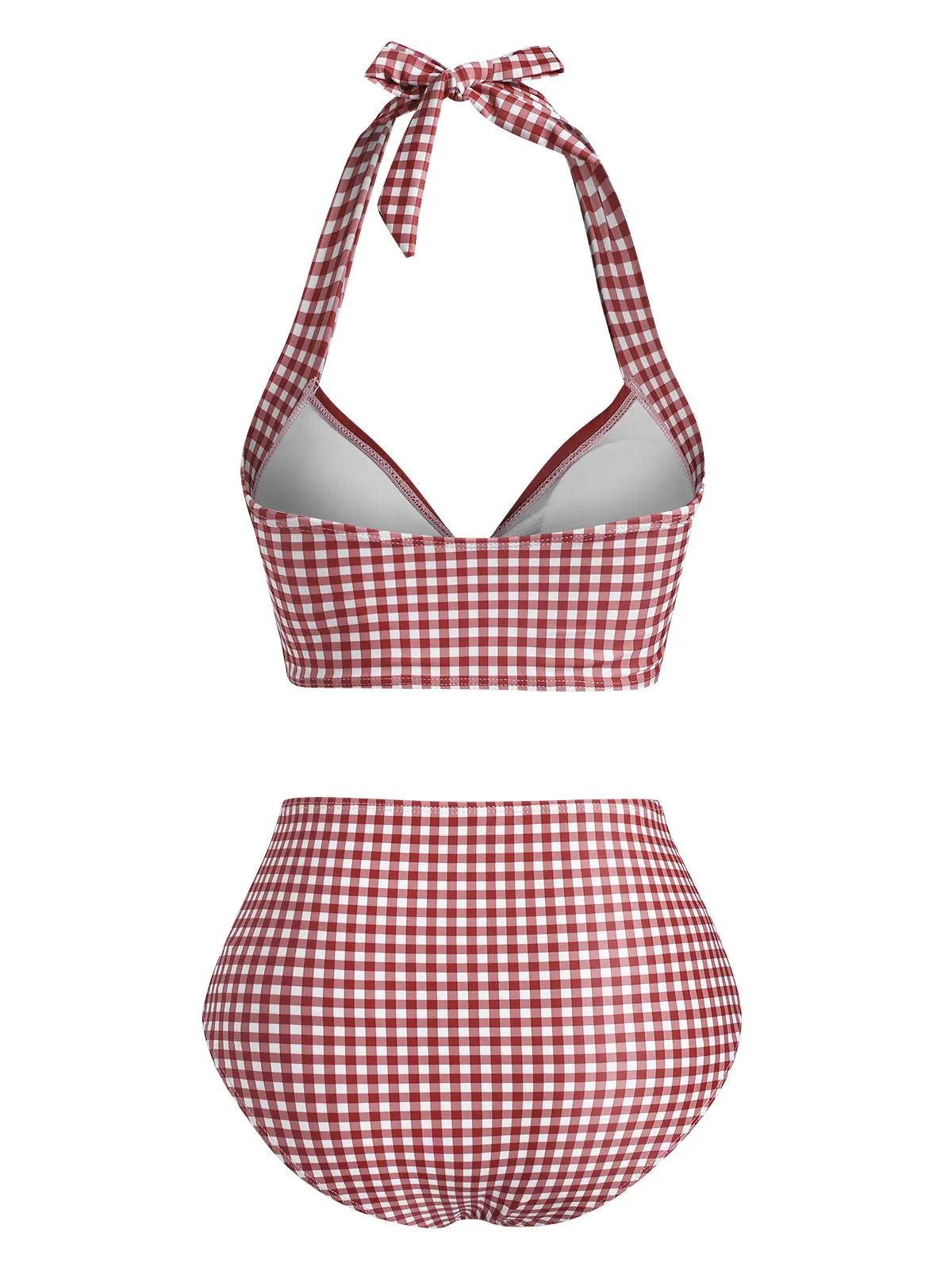 Dressfo Women's Tummy Control Tankini Swimwear Vintage Plaid Print Swimsuit Corset Style Mock Button Summer Beach Bathing Suit