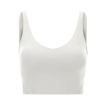 SHINBENE Women's V-neck Slimming Fitness Long-sleeve Padded Short-sleeve Sports Bra Yoga Bra Classic Athletic Tank Top