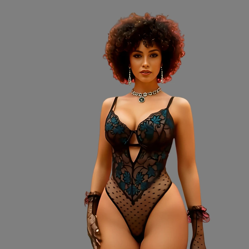 Diccvicc Elegant Women's Body with Gloves See Through Floral Lace Sexy Bodysuit Lingerie Intimate Underwear Set Female Clothing