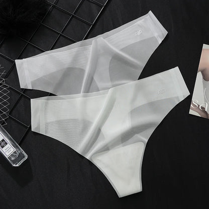 5Pcs Transparent Thong Panties Women Ultra-thin Sense Sexy Female Seamless Low-rise Solid Color T-pants Quick Drying Underwear