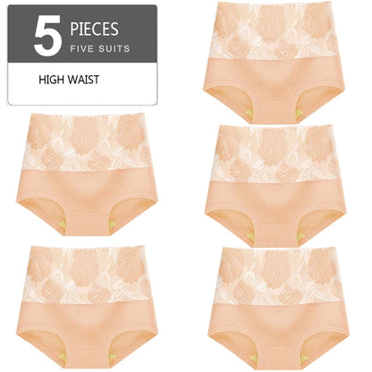 5Pcs Women Panties High Waist Body Shaper Underwear Print Girls Briefs Soft Sexy Underpants Breathable Cotton Female Lingerie
