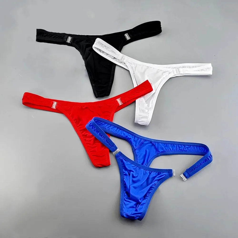 Translucent Buckle Men Thong Nylon and Spandex Sexy U Convex Briefs G-string/Jocks/Tanga/T-back Gay Underwear