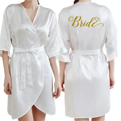 Dark Green Satin Team Bride Bridesmaid Robe Ruffle Wedding Bathrobe Gown Women Dressing Sleepwear Mother Maid of Honor Kimono