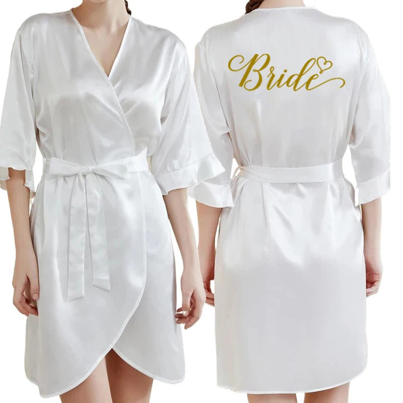 Dark Green Satin Team Bride Bridesmaid Robe Ruffle Wedding Bathrobe Gown Women Dressing Sleepwear Mother Maid of Honor Kimono