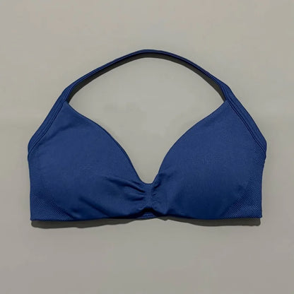 HISTELLO Impact Strappy Bra Gym Top Women High Support Thin Strap Halter Sports Seamless Bras Scrunch Push-up Workout Yoga Tanks
