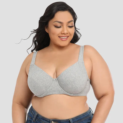 Cotton Plus Size Bra 80-110F Wide Strap Underwire Bra with European Print Ultra Thin Breathable Full Coverage Lingerie for Women