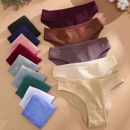 7PCS Women's Seamless Cotton Panties Ladies Low Rise Stripe Underwear Elastic Comfortable Cotton Briefs Breathable Sexy Lingerie