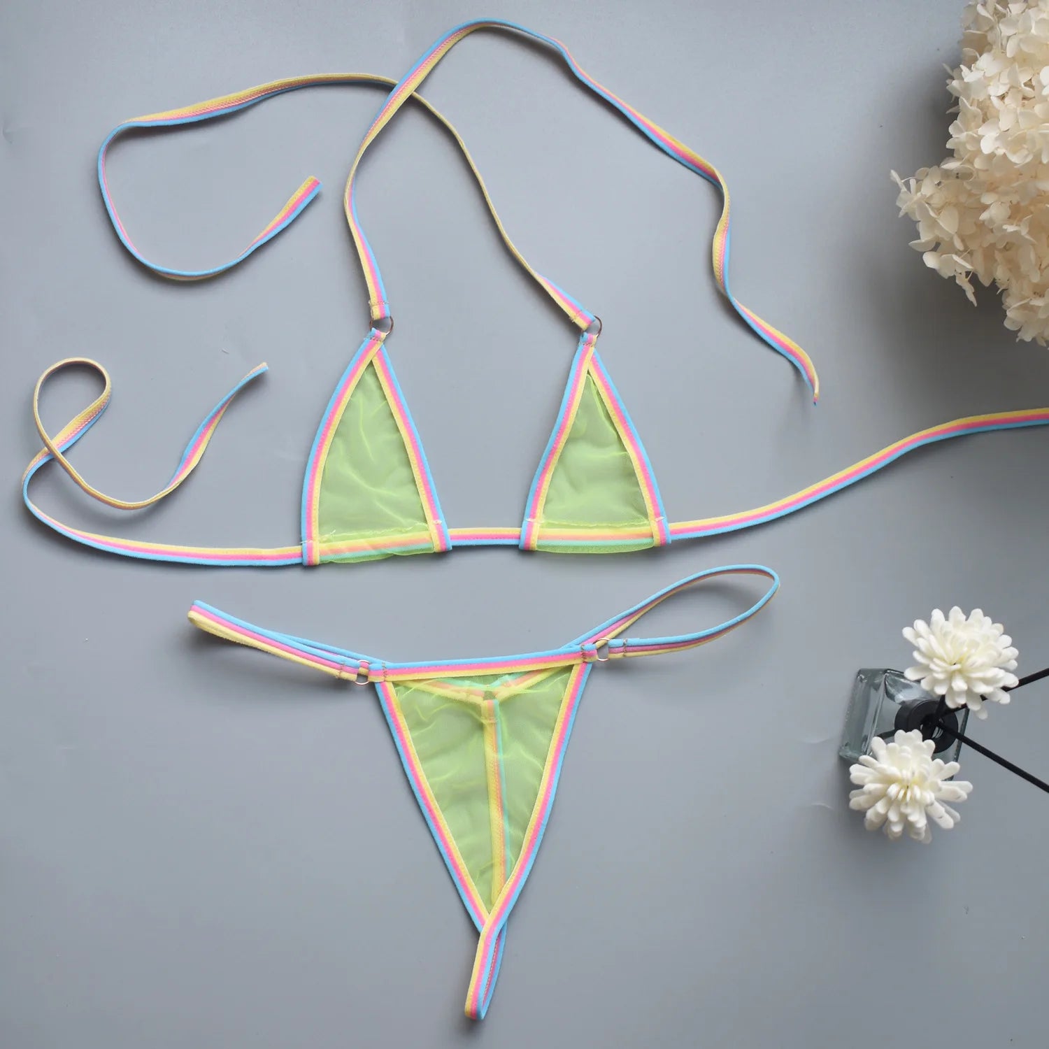 Women's Lingerie Set Sheer Mesh Design Bikini & Thong Comfort Stylish Nightwear Underwear for Women Available in 6 Colors S-XL