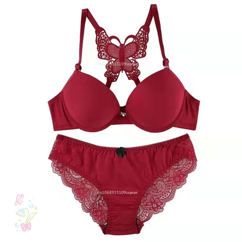 Front Buckle Butterfly Bra Brief Sets Detachable Double Straps Underwear for Women Romantic See Through Sexy Lingerie Sets