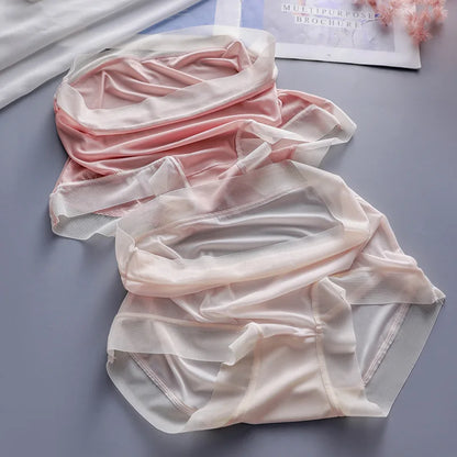 New Ice Silk Nude Underwear Ultra Thin High Waist Traceless Women's Breathable Crotch High Size Underpants