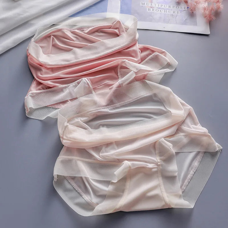 New Ice Silk Nude Underwear Ultra Thin High Waist Traceless Women's Breathable Crotch High Size Underpants