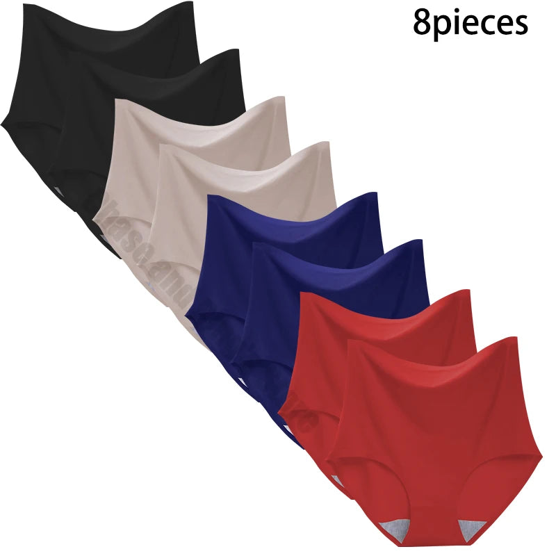 8 pieces Ice silk Women Underwear Slim Belly Tight fit Pants Seamless Triangular Briefs Soft Lingerie Elastic Panties Large Size