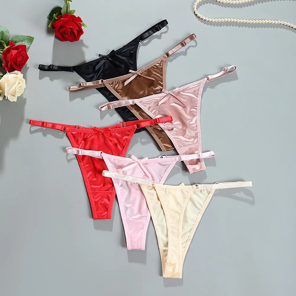 Sexy Satin Adjustable Girls G-Strings Pants Comfort Low Rise Bow Briefs Underwear Seamless Thong for Women Женские Трусы