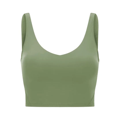 SHINBENE Women's V-neck Slimming Fitness Long-sleeve Padded Short-sleeve Sports Bra Yoga Bra Classic Athletic Tank Top
