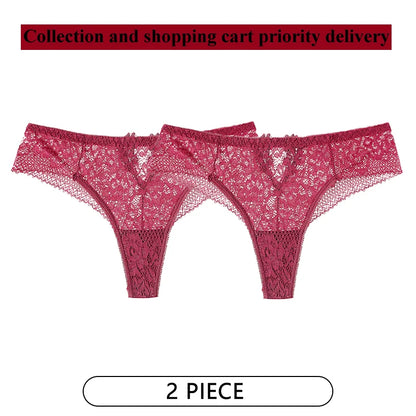 CINOON 2Pcs/Lot Women Sexy Lace Embroidery Panties Low-waist Underwear G String Hollow Out Lingerie Temptation Thong Intimates