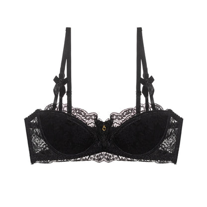 Victorian Style French Lace Lingerie Set Small Boobs, Anti Sagging Thin Half Cup Push Up Bra Wireless Comfort for Women Elegant
