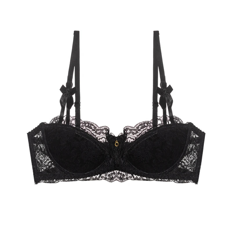 Victorian Style French Lace Lingerie Set Small Boobs, Anti Sagging Thin Half Cup Push Up Bra Wireless Comfort for Women Elegant