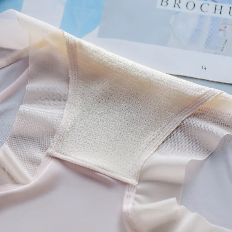 New Ice Silk Nude Underwear Ultra Thin High Waist Traceless Women's Breathable Crotch High Size Underpants