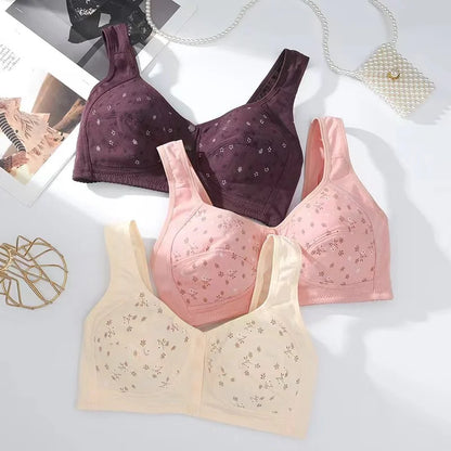 Front Closure Cotton Bra for Women Breathable Soft Brassiere Wire Free Thin Cup Bralette Sleeping Lingerie