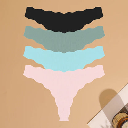4pcs Seamless Knitting Underwear Women Ultra-Soft Panties Sexy Breathable Solid Thongs Female Low Waist Stretchy G-String T-Back