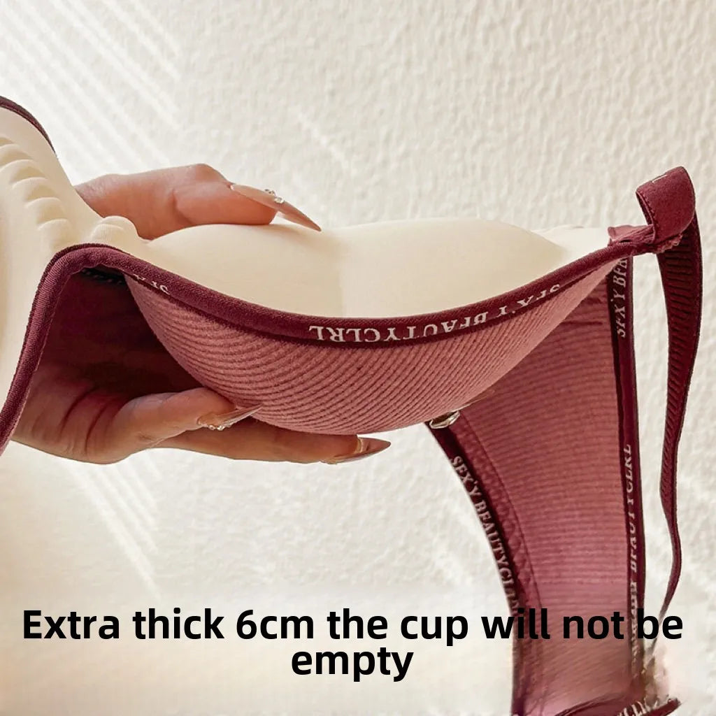 6cm Thickened Push-Up Bra for Small Chest Wireless No Steel Ring Anti-Slip Pads Seamless Invisible Adjustable Straps