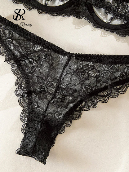 SINGREINY Leopard Print Sexy Lingerie Sets Women Lace Patctwork Sheer Bra Brief Sets Transparent Chic Vintage Underwear Suits