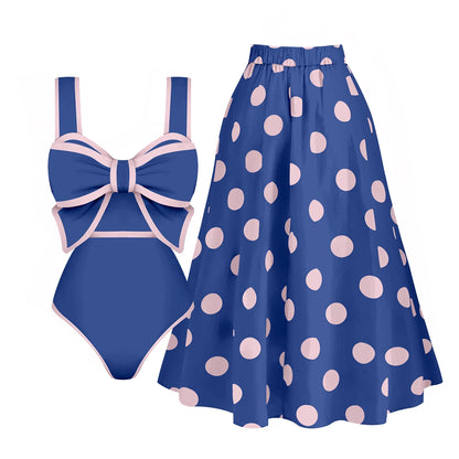 2025 New Bow Tie One Piece Swimsuit For Women Swimwear with Skirt Bathing Suit Monokini Beach Bodysuit Beach Wear