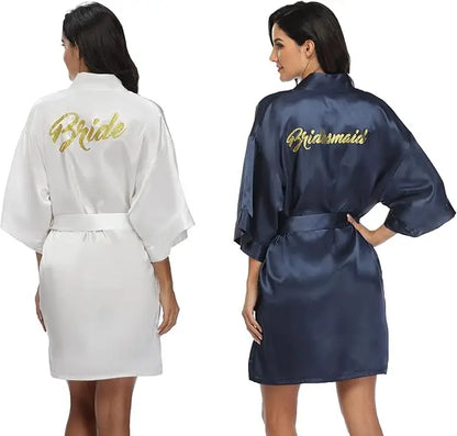 6 Pieces Bridal Shower Bathrobe Set for Bride and Bridesmaid Silky Robe Set Getting Ready Dressing Gown