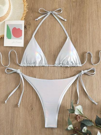 Sexy Brozing Gold Bikinis Sets Women Push Up Micro Bikini Swimsuit 2025 Brazilian Beach Bathing Suit Tie Side Triangle Swimwear