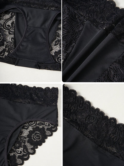 4PCS Women's Underwear Solid Color High Waist Panties Elegant Lace Floral Patchwork Briefs Comfortable Everyday Lingerie
