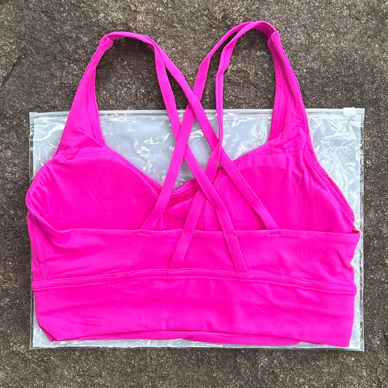 Solid Color Women Cross Back  Bra Fitness Underwear Soft Fitness Sport Bra Top Gym Yoga Athletic Workout With Chest Pad
