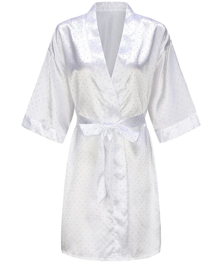 Luxury Bridal Short Robe Wedding Day Diamond Feather Dressing Gown Silk Satin Whi