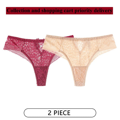 CINOON 2Pcs/Lot Women Sexy Lace Embroidery Panties Low-waist Underwear G String Hollow Out Lingerie Temptation Thong Intimates