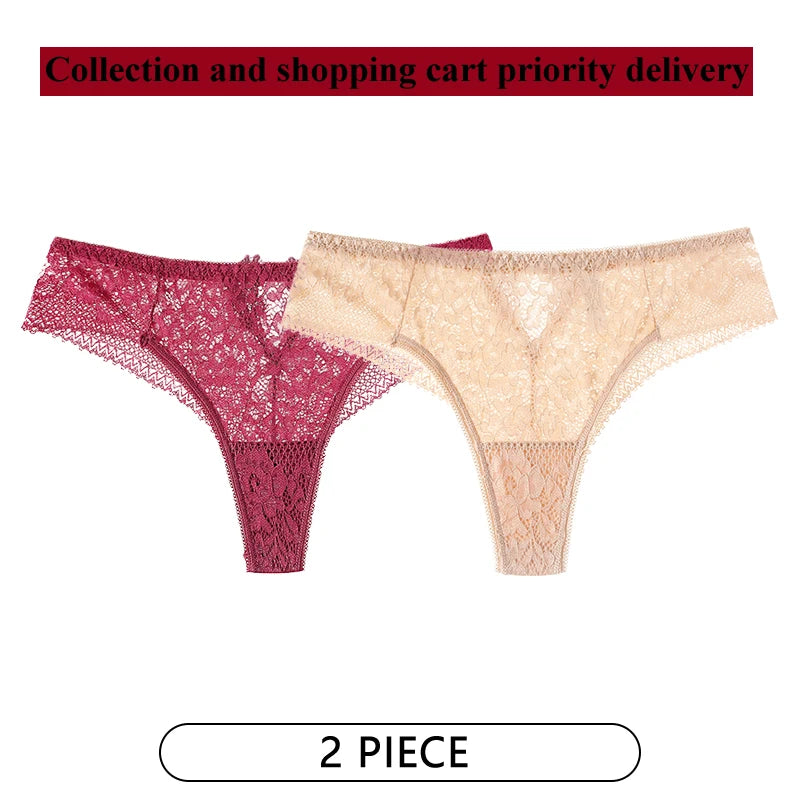 CINOON 2Pcs/Lot Women Sexy Lace Embroidery Panties Low-waist Underwear G String Hollow Out Lingerie Temptation Thong Intimates