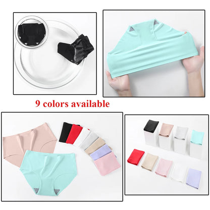 9 Pcs Seamless Ice Silk Panties for Women Breathable Soft Comfort, Solid Color Teen Girls Panty, One-Piece Design