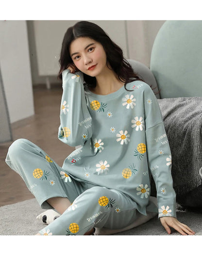 Spring and Autumn New Ladies Pajamas Homewear Set of Long-Sleeved Autumn and Winter Homewear Women Plus Size Pajamas Set