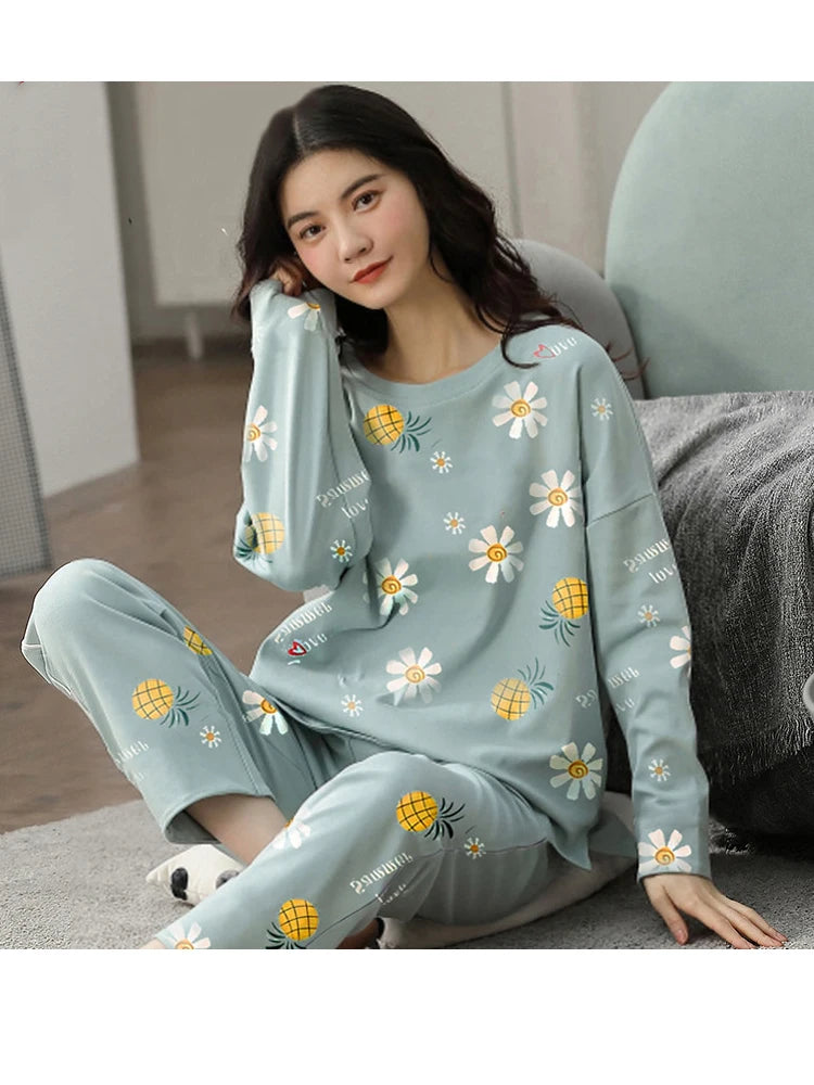 Spring and Autumn New Ladies Pajamas Homewear Set of Long-Sleeved Autumn and Winter Homewear Women Plus Size Pajamas Set